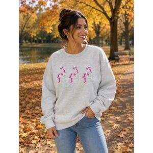 Pacific & Co Heather Grey Pink Skeleton Cowgirl Embroidered Sweatshirt Medium